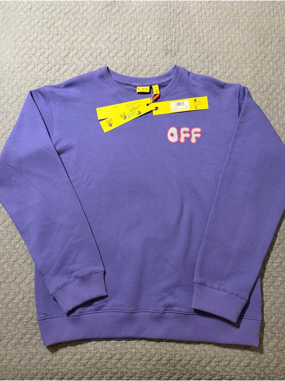 Off-White Purple Crewneck Sweatshirt with Pink OFF Logo (kids sz16 wmns M/L)